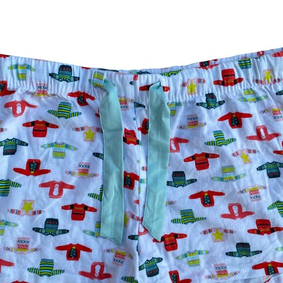 NWT Old Navy Flannel Ugly Christmas Sweater Sleep Shorts Sz M Holiday Loungewear - Picture 2 of 9